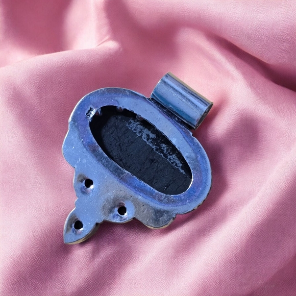 Black Raw Tourmaline & Onyx Pendant Necklace Handmade 925 Sterling Silver Plated - Picture 7 of 9